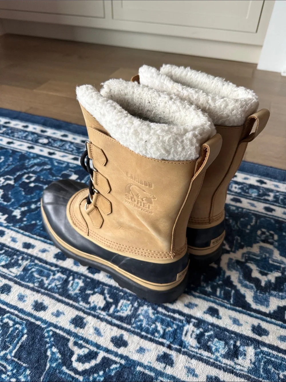 Sorel Tan and Black Waterproof Lace-Up Snow Boots with Sherpa Lining